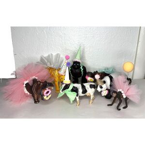 Party Animal Birthday Cake Topper Figurines Hippo Monkey Cow Panda Tiger Ape